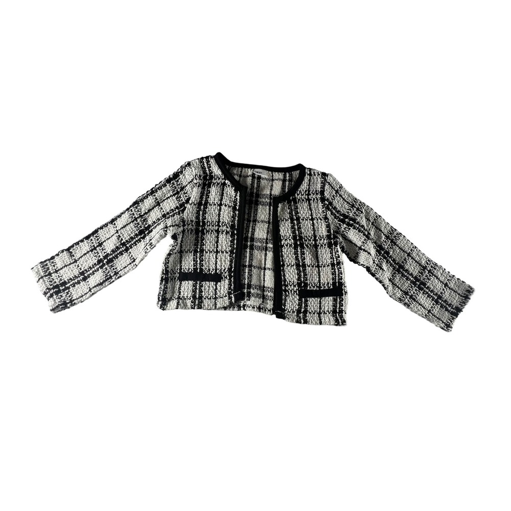 Kids Plaid Tweed Blazer Jacket Black‎ White 4-5Y Cropped